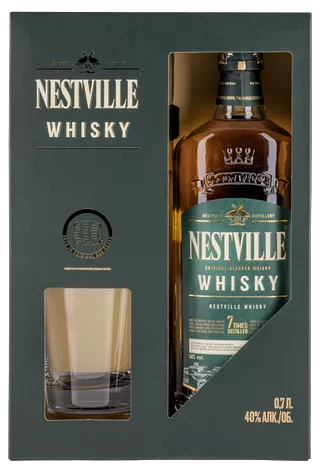 нествил виски купажированный набор с бокалом (nestville blended whisky in gift box with glass) фото - магазин Krasnikov Wine
