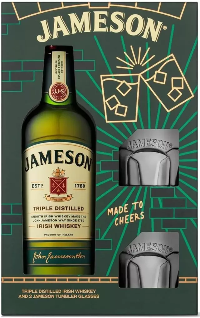 джемесон виски ирландский набор с бокалами в п/у 0,7 л (jameson blended irish whiskey with 2 glasses in gift box ) фото - магазин Krasnikov Wine